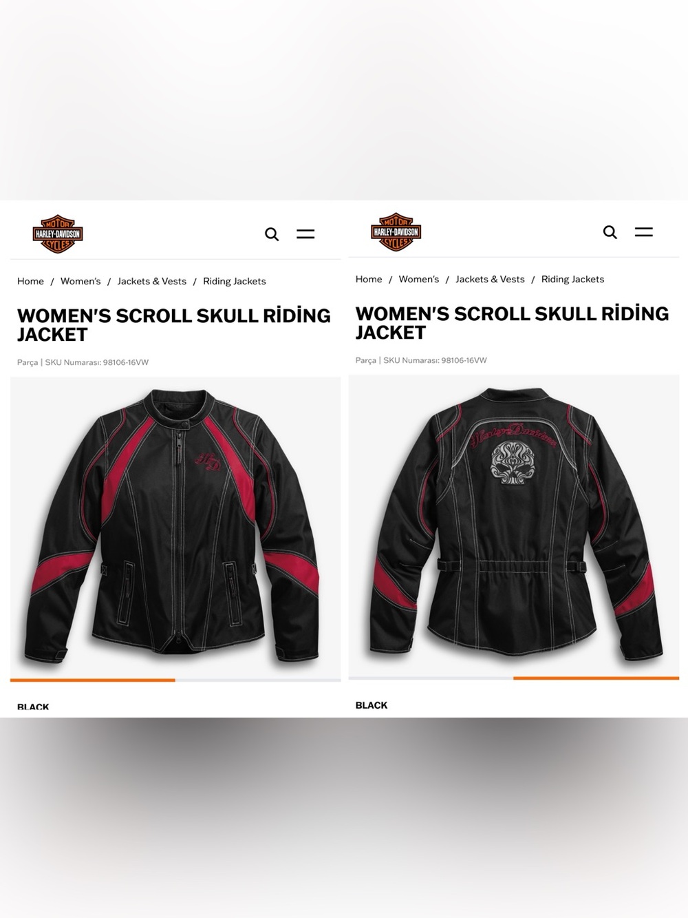 Harley-Davidson Skull Riding Jacket, Women’s Size XL